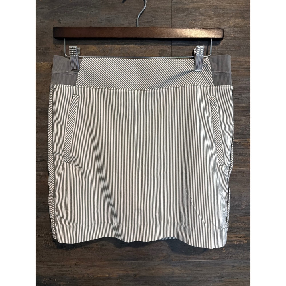 Athleta Soho Skort Womens 8 Gray White Pinstripe Active Golf Tennis Skirt Pocket